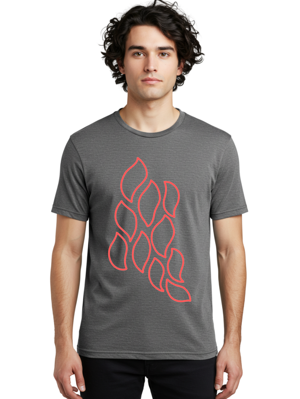 Red-Grapes Men'S Graphic Tee, 100% Cotton, Comfortable Casual Summer Wear, Machine Washable, Pink Leaves, Leafy Branch, Minimalist Design, Simple Shapes, Floral Element, Whimsical Art, Digital Illustration, Modern Graphics Aab787