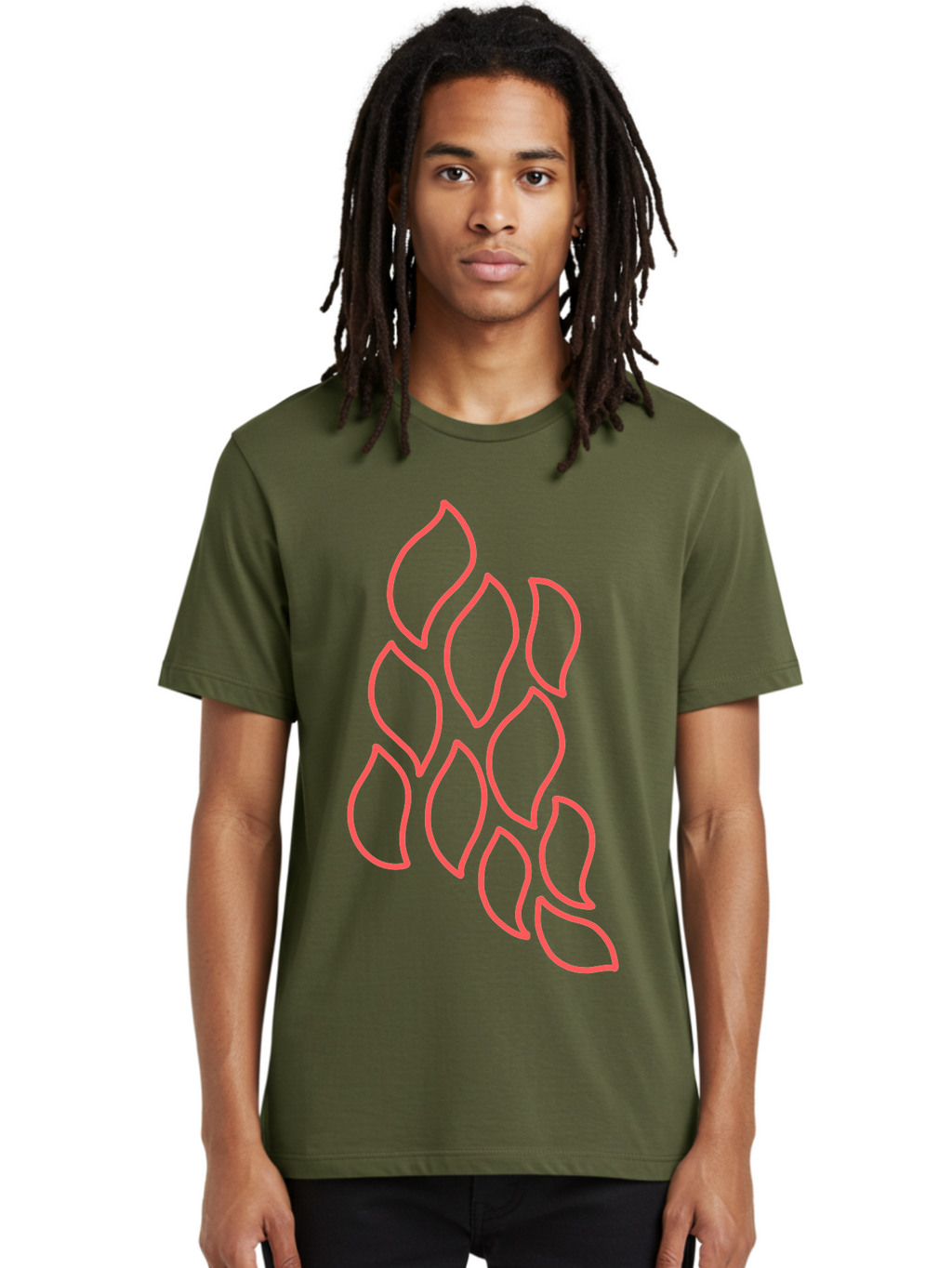 Red-Grapes Men'S Graphic Tee, 100% Cotton, Comfortable Casual Summer Wear, Machine Washable, Pink Leaves, Leafy Branch, Minimalist Design, Simple Shapes, Floral Element, Whimsical Art, Digital Illustration, Modern Graphics Aab787