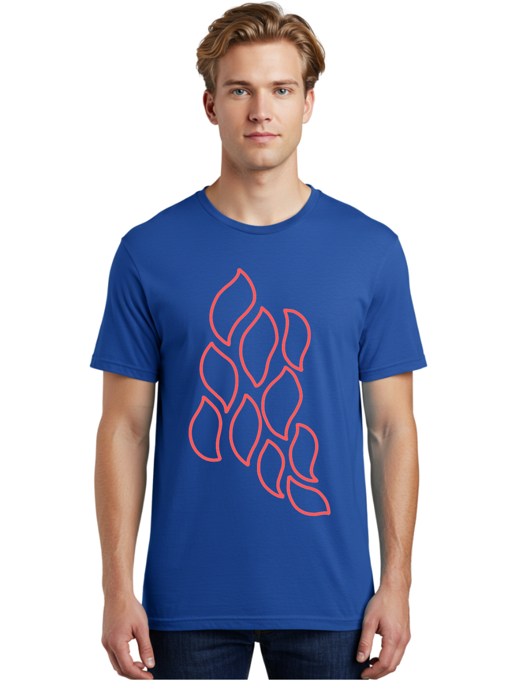 Red-Grapes Men'S Graphic Tee, 100% Cotton, Comfortable Casual Summer Wear, Machine Washable, Pink Leaves, Leafy Branch, Minimalist Design, Simple Shapes, Floral Element, Whimsical Art, Digital Illustration, Modern Graphics Aab787