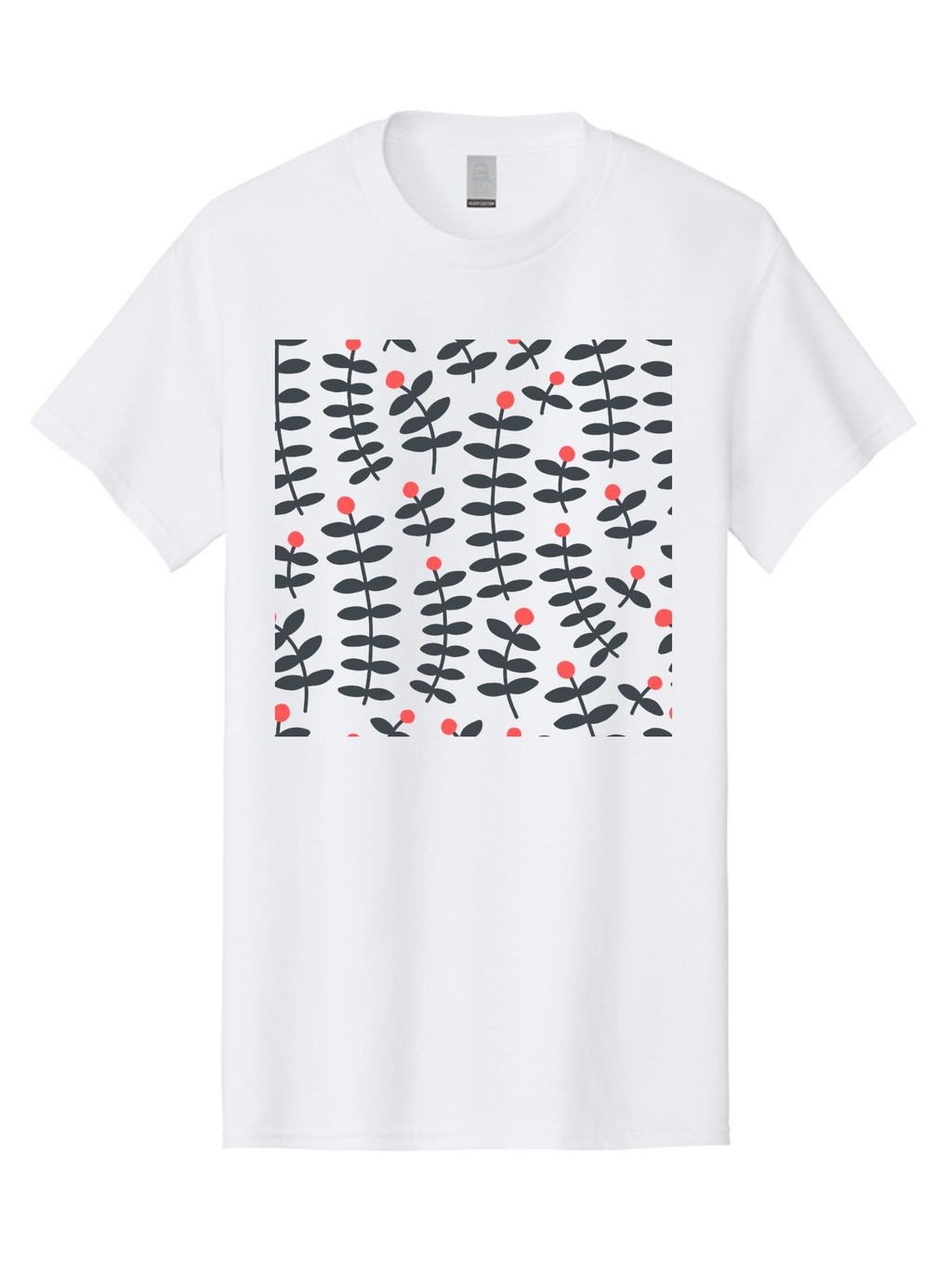 Repeating-Floral-Pattern Men'S Graphic Tee, 100% Cotton, Comfortable Casual Summer Wear, Machine Washable, Repeating Leaf Pattern, Black Leaves, Red Flowers, Floral Design, Seamless Texture, Graphic Illustration, Botanical Motif Aab789