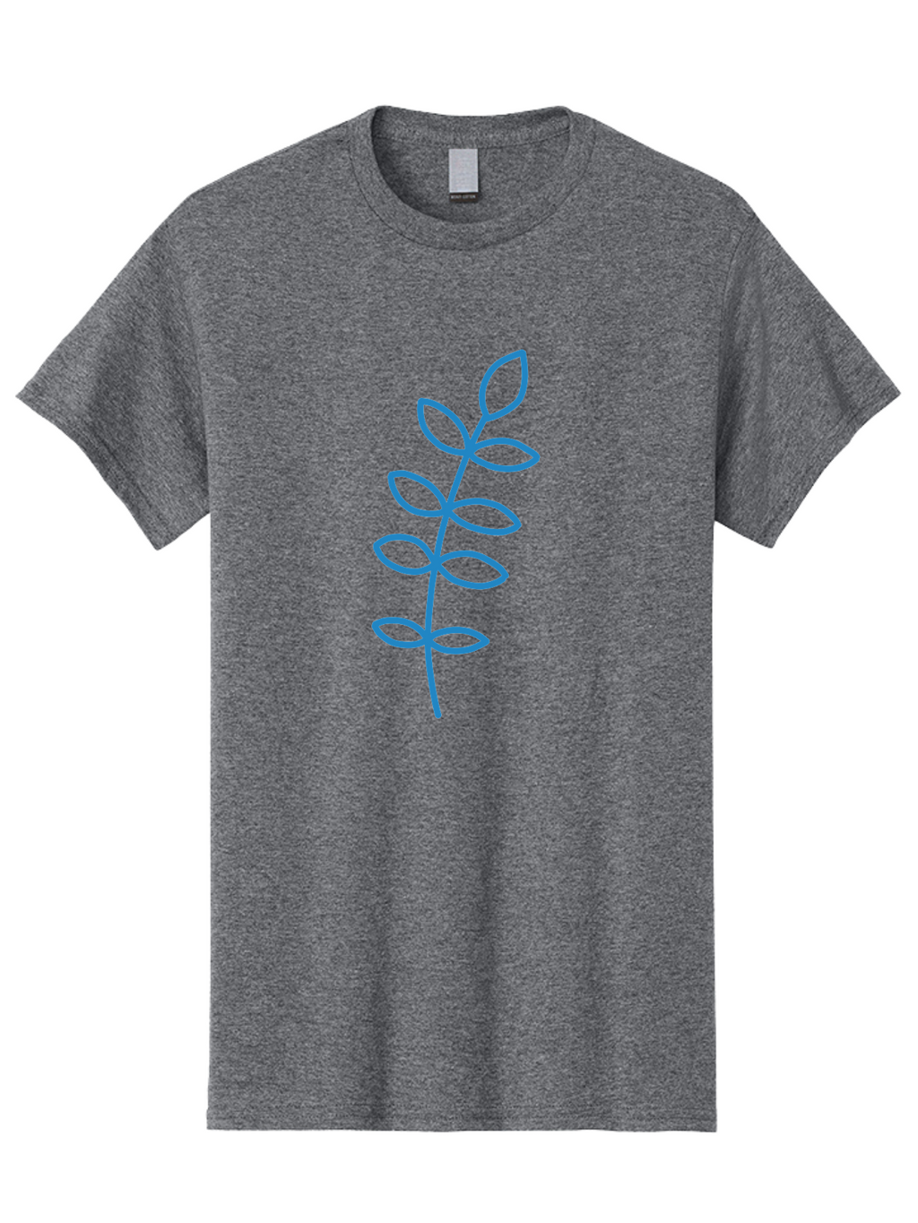Stem-With-Leaves Men'S Graphic Tee, 100% Cotton, Comfortable Casual Summer Wear, Machine Washable, Simple Drawing, Blue Stem, Leaves, Minimalist Design, Stylized Plant, Childlike Illustration, Simple Shapes, Botanical Elements, Aab793