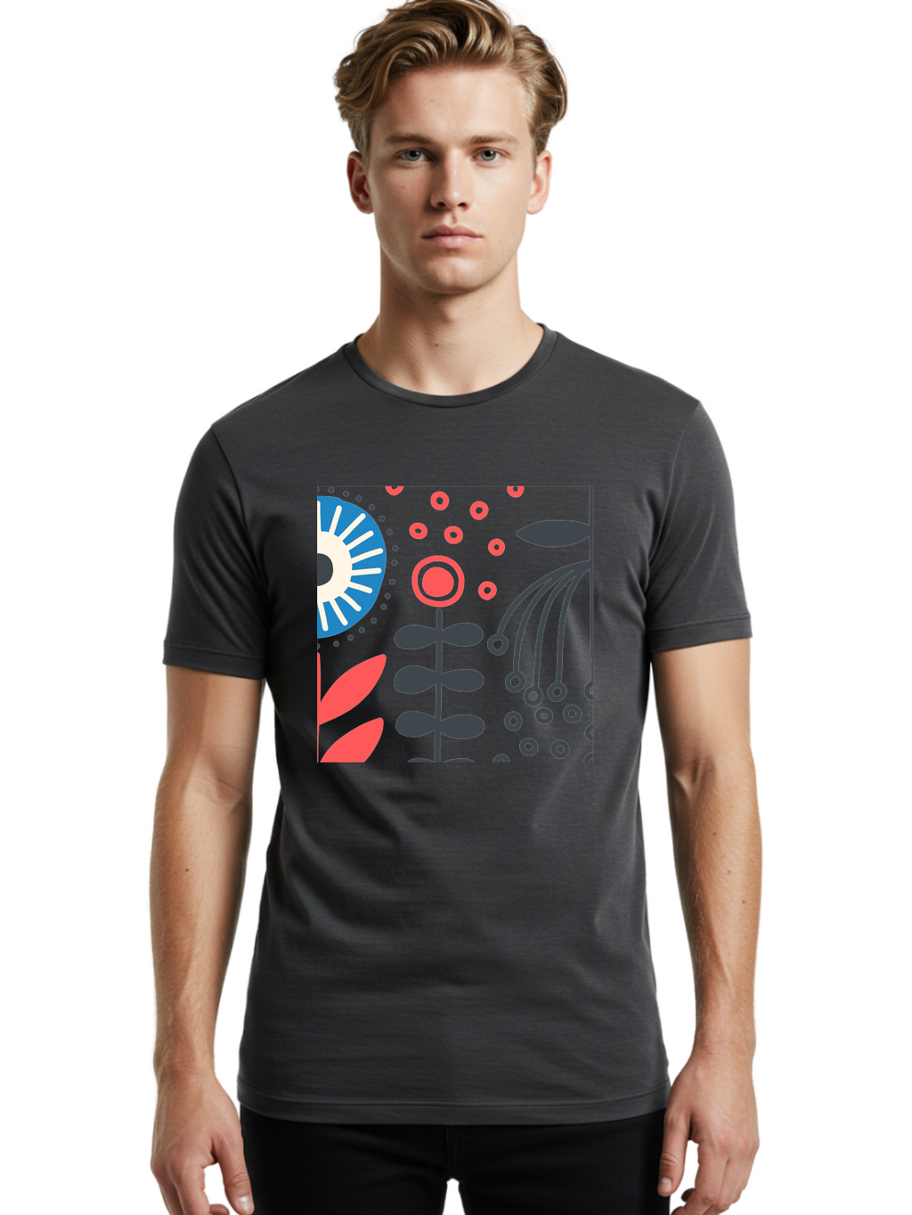 Sun-Icon-Floral Men'S Graphic Tee, 100% Cotton, Comfortable Casual Summer Wear, Machine Washable, Stylish Floral Pattern, Abstract Art, Eye-Catching Design, Minimalist Style, Bold Graphics, Contemporary Illustration, Floral Elements, Aab796