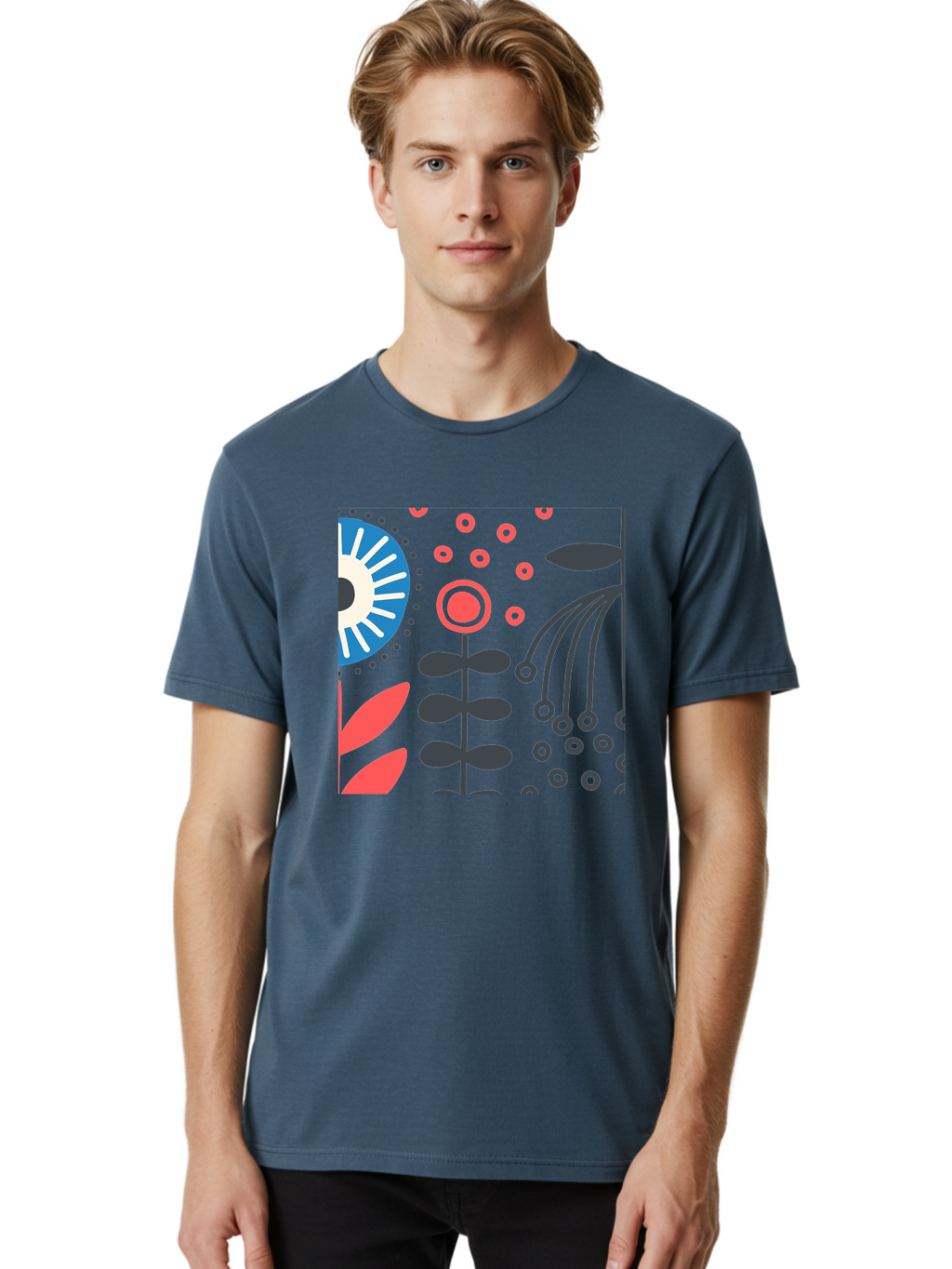Sun-Icon-Floral Men'S Graphic Tee, 100% Cotton, Comfortable Casual Summer Wear, Machine Washable, Stylish Floral Pattern, Abstract Art, Eye-Catching Design, Minimalist Style, Bold Graphics, Contemporary Illustration, Floral Elements, Aab796