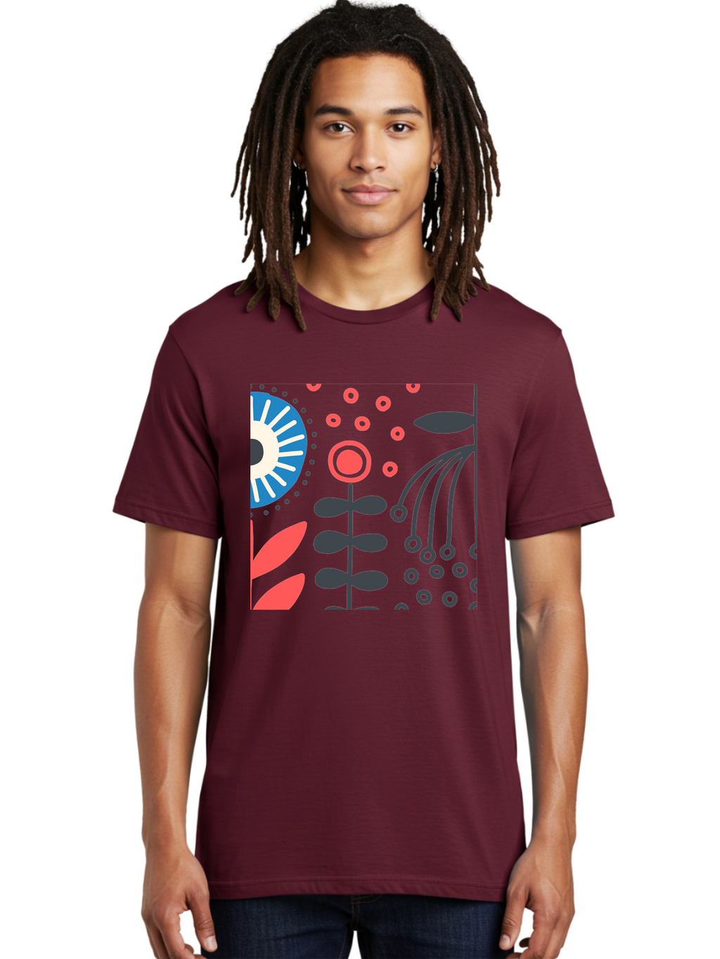 Sun-Icon-Floral Men'S Graphic Tee, 100% Cotton, Comfortable Casual Summer Wear, Machine Washable, Stylish Floral Pattern, Abstract Art, Eye-Catching Design, Minimalist Style, Bold Graphics, Contemporary Illustration, Floral Elements, Aab796