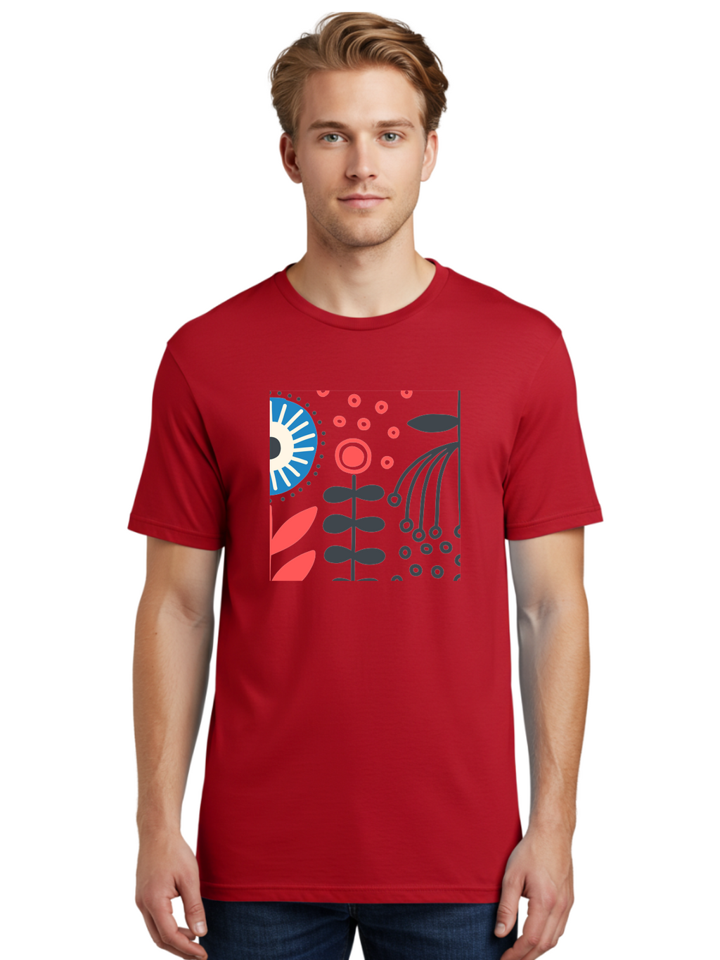 Sun-Icon-Floral Men'S Graphic Tee, 100% Cotton, Comfortable Casual Summer Wear, Machine Washable, Stylish Floral Pattern, Abstract Art, Eye-Catching Design, Minimalist Style, Bold Graphics, Contemporary Illustration, Floral Elements, Aab796