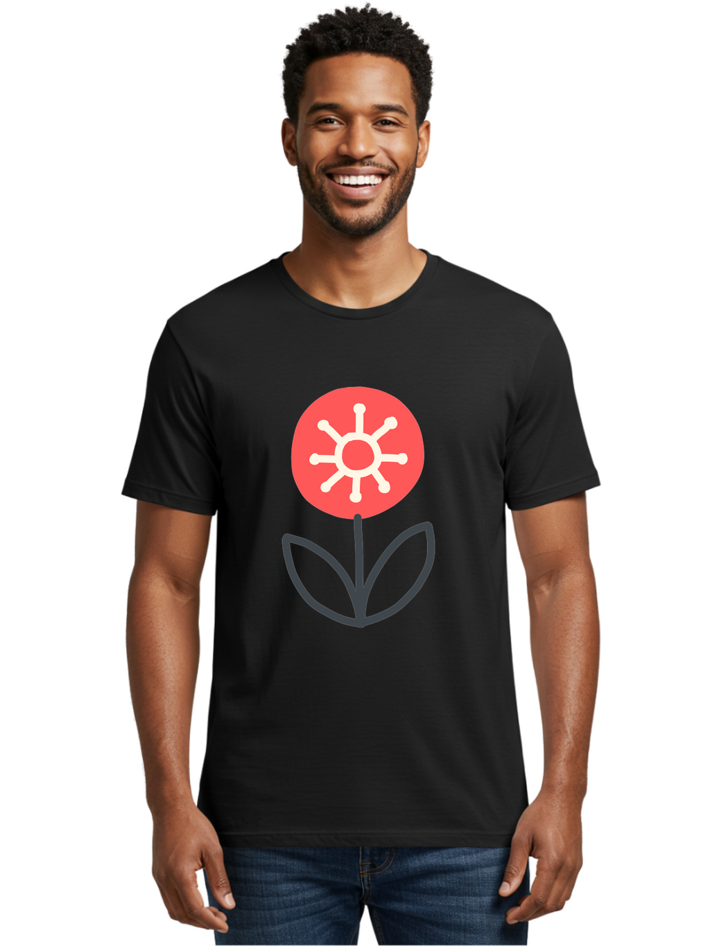Sunflower-Icon Men'S Graphic Tee, 100% Cotton, Comfortable Casual Summer Wear, Machine Washable, Stylized Sunflower, Simple Flower Design, Abstract Sun Symbol, Red And White Colors, Minimalist Logo, Floral Icon, Modern Graphic Aab797