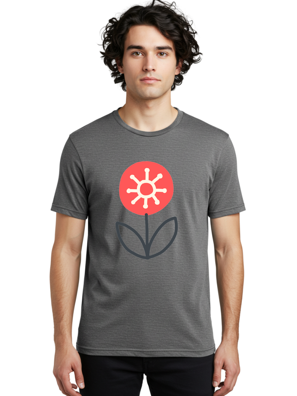Sunflower-Icon Men'S Graphic Tee, 100% Cotton, Comfortable Casual Summer Wear, Machine Washable, Stylized Sunflower, Simple Flower Design, Abstract Sun Symbol, Red And White Colors, Minimalist Logo, Floral Icon, Modern Graphic Aab797