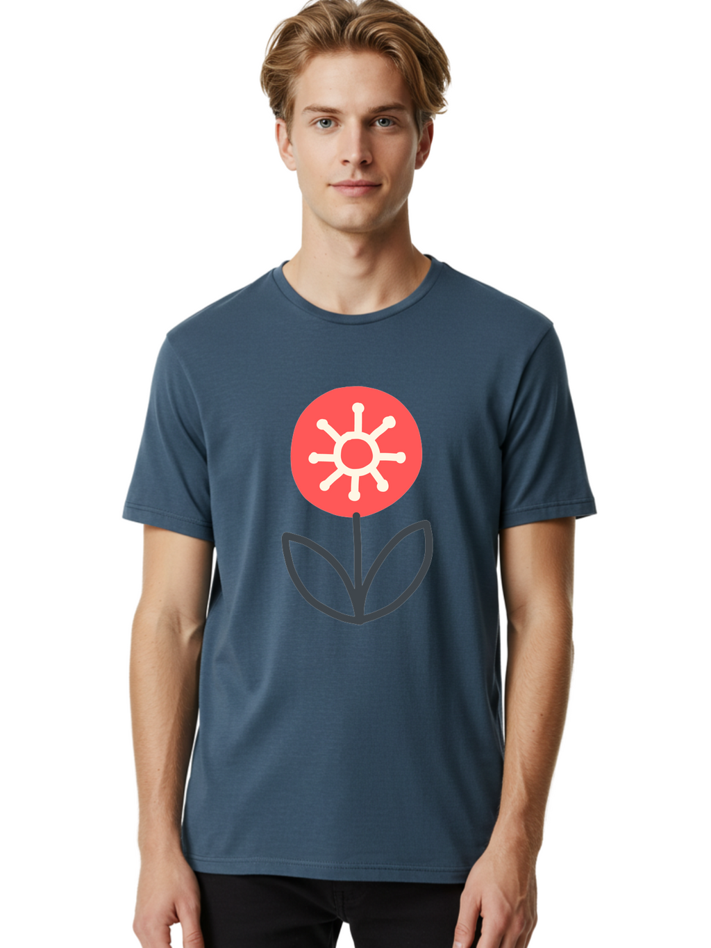Sunflower-Icon Men'S Graphic Tee, 100% Cotton, Comfortable Casual Summer Wear, Machine Washable, Stylized Sunflower, Simple Flower Design, Abstract Sun Symbol, Red And White Colors, Minimalist Logo, Floral Icon, Modern Graphic Aab797