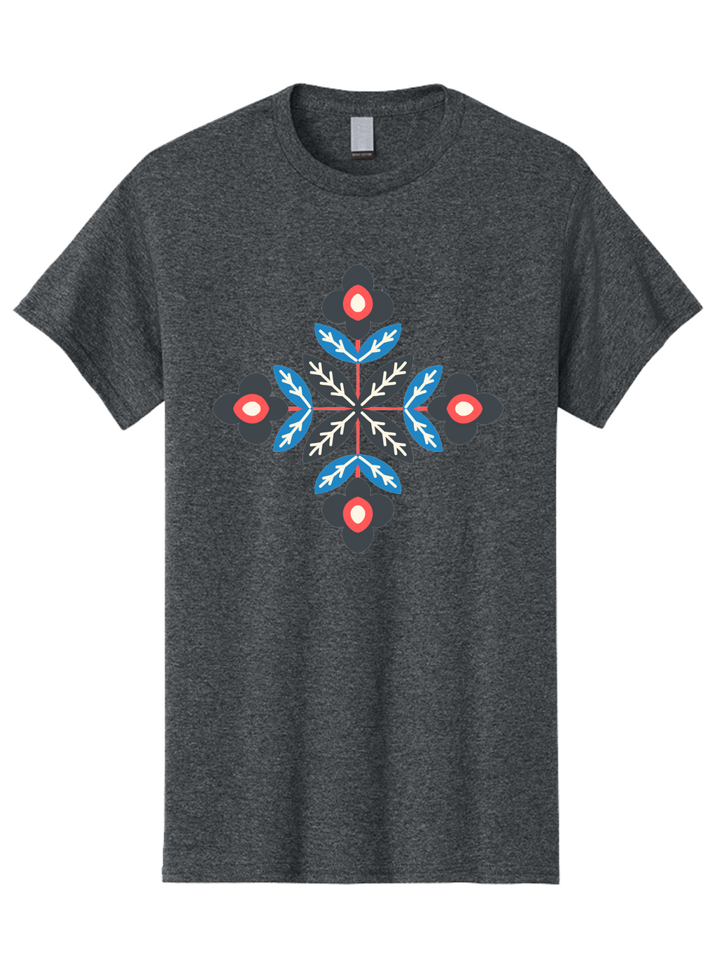 Symmetrical-Floral-Pattern-1 Men'S Graphic Tee, 100% Cotton, Comfortable Casual Summer Wear, Machine Washable, Symmetrical Floral Design, Graphic Illustration, Bold Colors, Geometric Shapes, Floral Motif, Abstract Art, Vibrant Pattern, Aab799