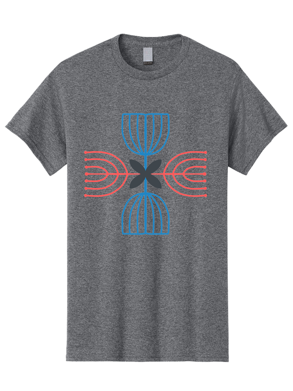 Symmetrical-Logo-Design Men'S Graphic Tee, 100% Cotton, Comfortable Casual Summer Wear, Machine Washable, Symmetrical Design, Geometric Shapes, Abstract Art, Floral Motif, Pink And Blue Lines, Black Flower, Modern Graphics, Aab801