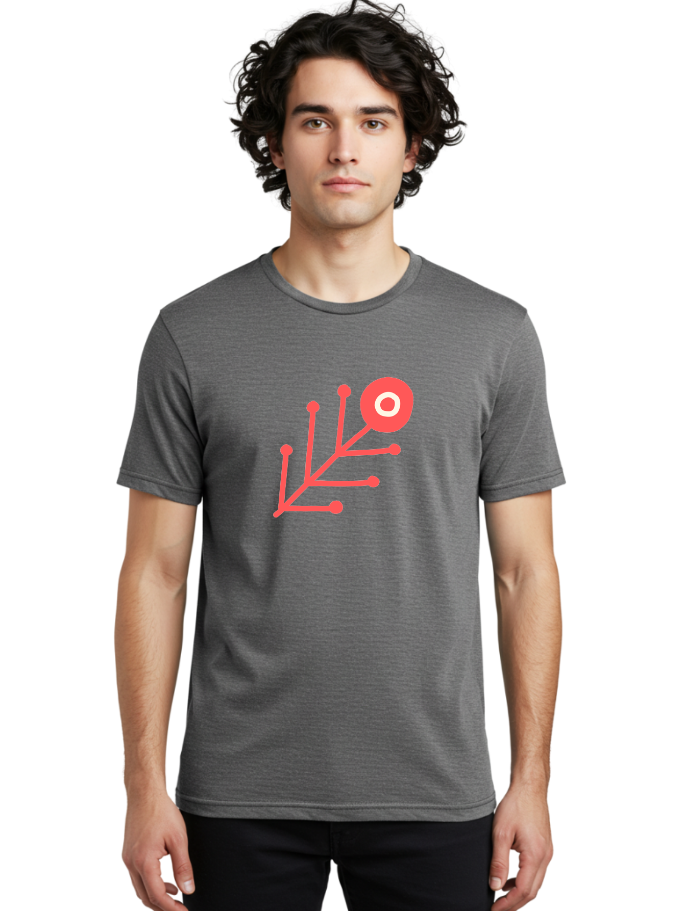 Target-Logo Men'S Graphic Tee, 100% Cotton, Comfortable Casual Summer Wear, Machine Washable, Red Lines, Branching Pattern, Geometric Shape, Modern Design, Abstract Art, Futuristic Style, Minimalist Graphic Aab802