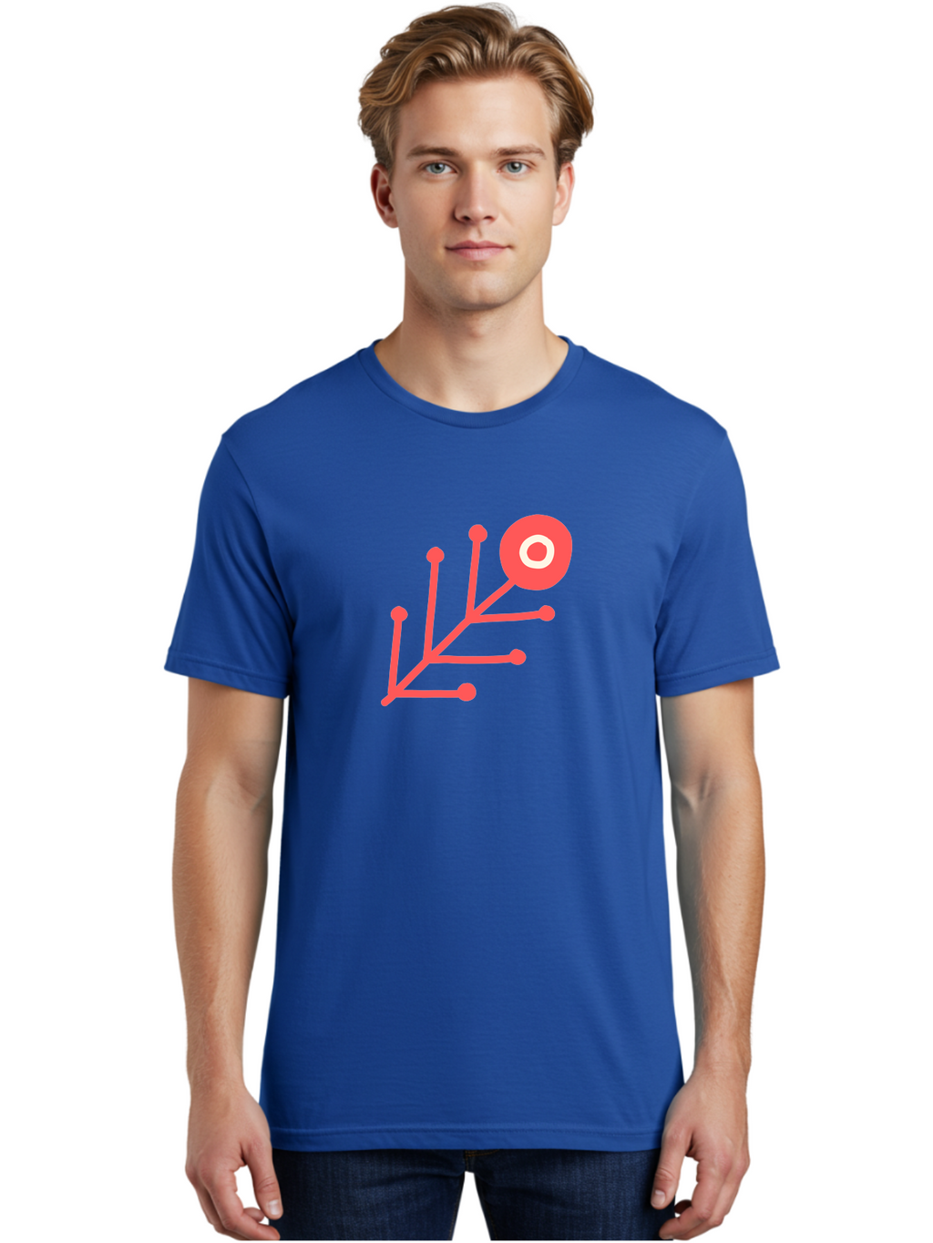 Target-Logo Men'S Graphic Tee, 100% Cotton, Comfortable Casual Summer Wear, Machine Washable, Red Lines, Branching Pattern, Geometric Shape, Modern Design, Abstract Art, Futuristic Style, Minimalist Graphic Aab802