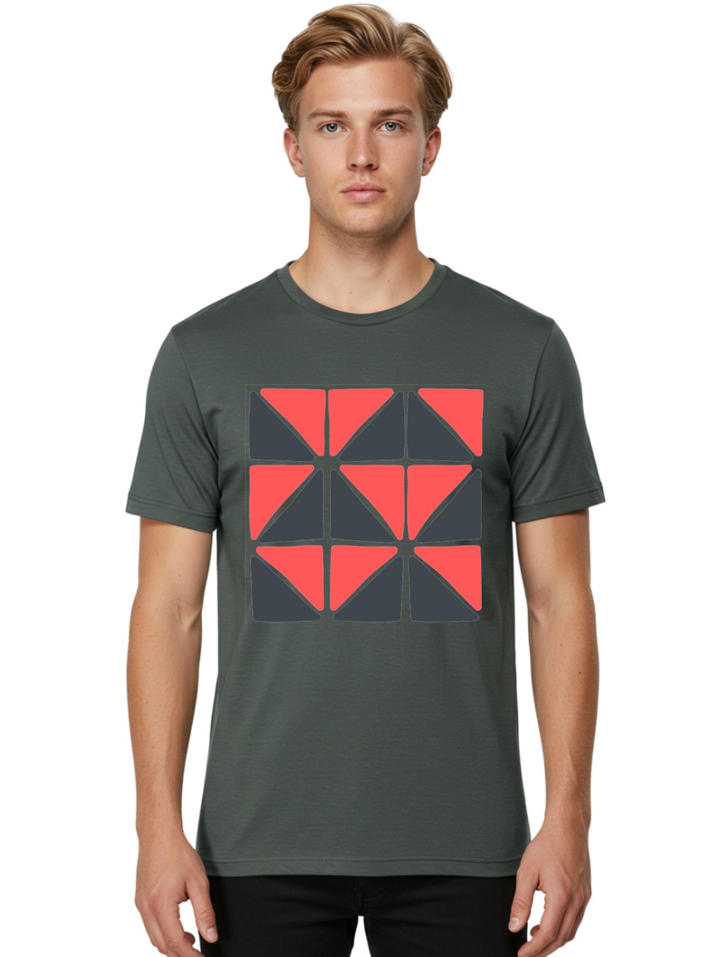 Triangles-Pattern Men'S Graphic Tee, 100% Cotton, Comfortable Casual Summer Wear, Machine Washable, Geometric Pattern, Pink And Gray Triangles, Modern Design, Abstract Art, Symmetrical Shapes, Graphic Elements, Digital Design Aab806