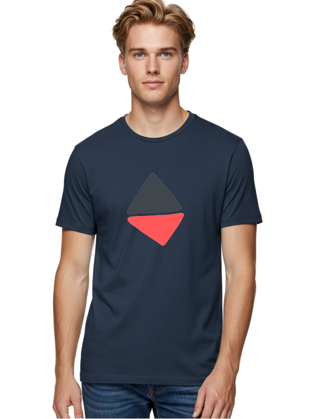 Triangles Men'S Graphic Tee, 100% Cotton, Comfortable Casual Summer Wear, Machine Washable, Geometric Shapes, Triangle Design, Overlapping Forms, Black And Red Colors, Simple Graphics, Abstract Art, Minimalist Style Aab807