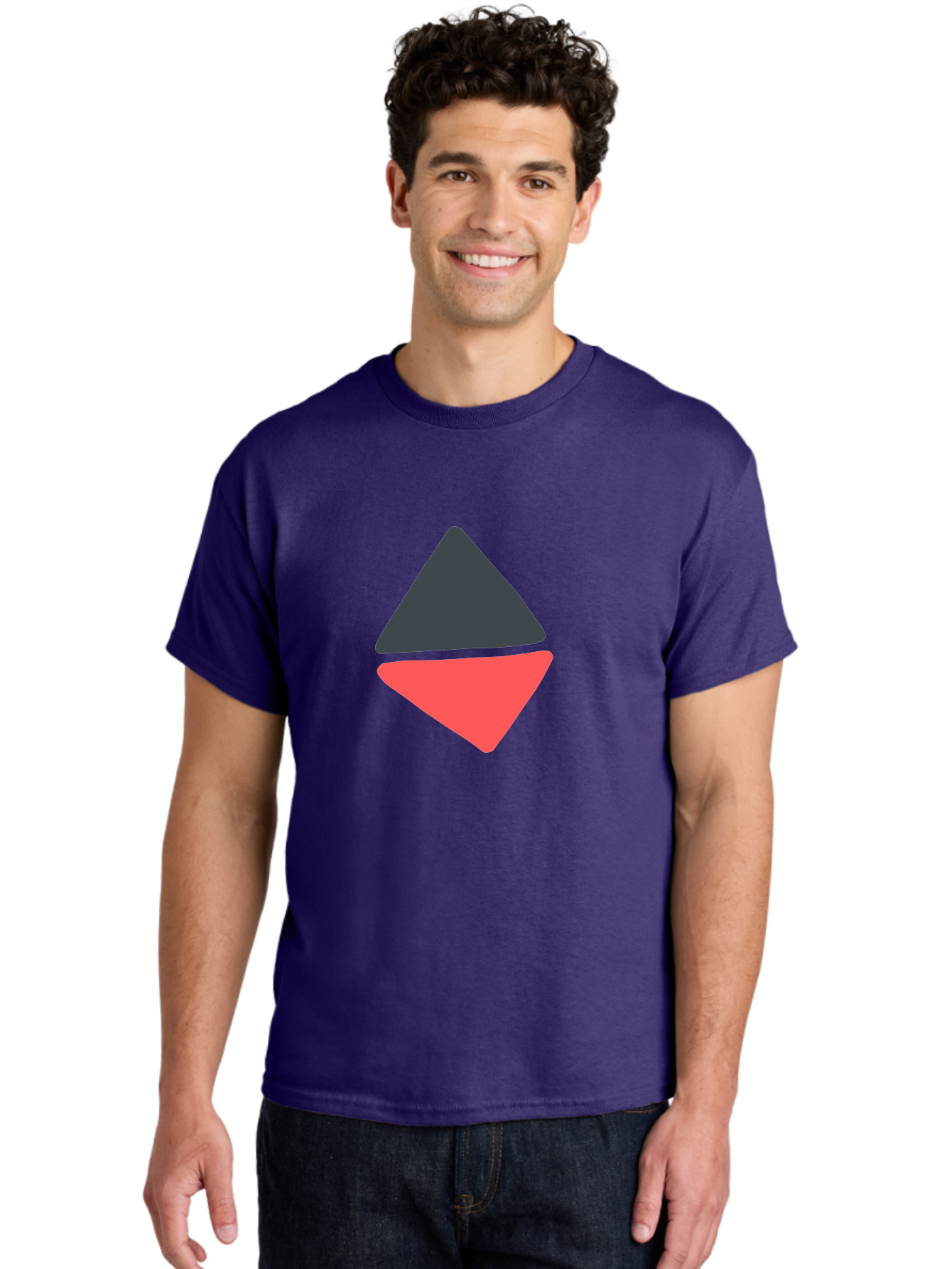 Triangles Men'S Graphic Tee, 100% Cotton, Comfortable Casual Summer Wear, Machine Washable, Geometric Shapes, Triangle Design, Overlapping Forms, Black And Red Colors, Simple Graphics, Abstract Art, Minimalist Style Aab807