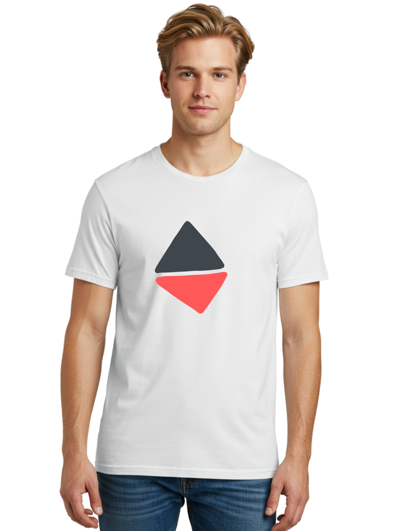 Triangles Men'S Graphic Tee, 100% Cotton, Comfortable Casual Summer Wear, Machine Washable, Geometric Shapes, Triangle Design, Overlapping Forms, Black And Red Colors, Simple Graphics, Abstract Art, Minimalist Style Aab807