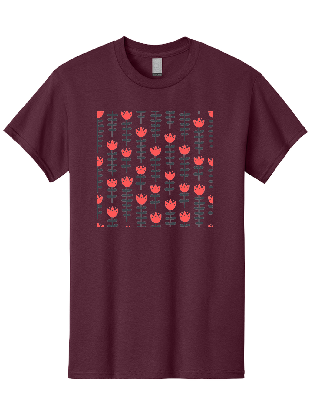 Tulip-Pattern-1 Men'S Graphic Tee, 100% Cotton, Comfortable Casual Summer Wear, Machine Washable, Tulip Pattern, Red Tulips, Black Stems, Floral Design, Repeating Pattern, Minimalist Style, Botanical Print, Wallpaper, Textile Design, Aab810