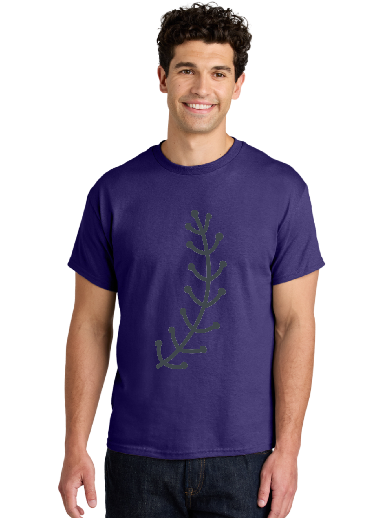 Twig Men'S Graphic Tee, 100% Cotton, Comfortable Casual Summer Wear, Machine Washable, Simple Plant Illustration, Purple Stems, Rounded Leaves, Digital Art, Minimalist Design, Abstract Botanical Aab814