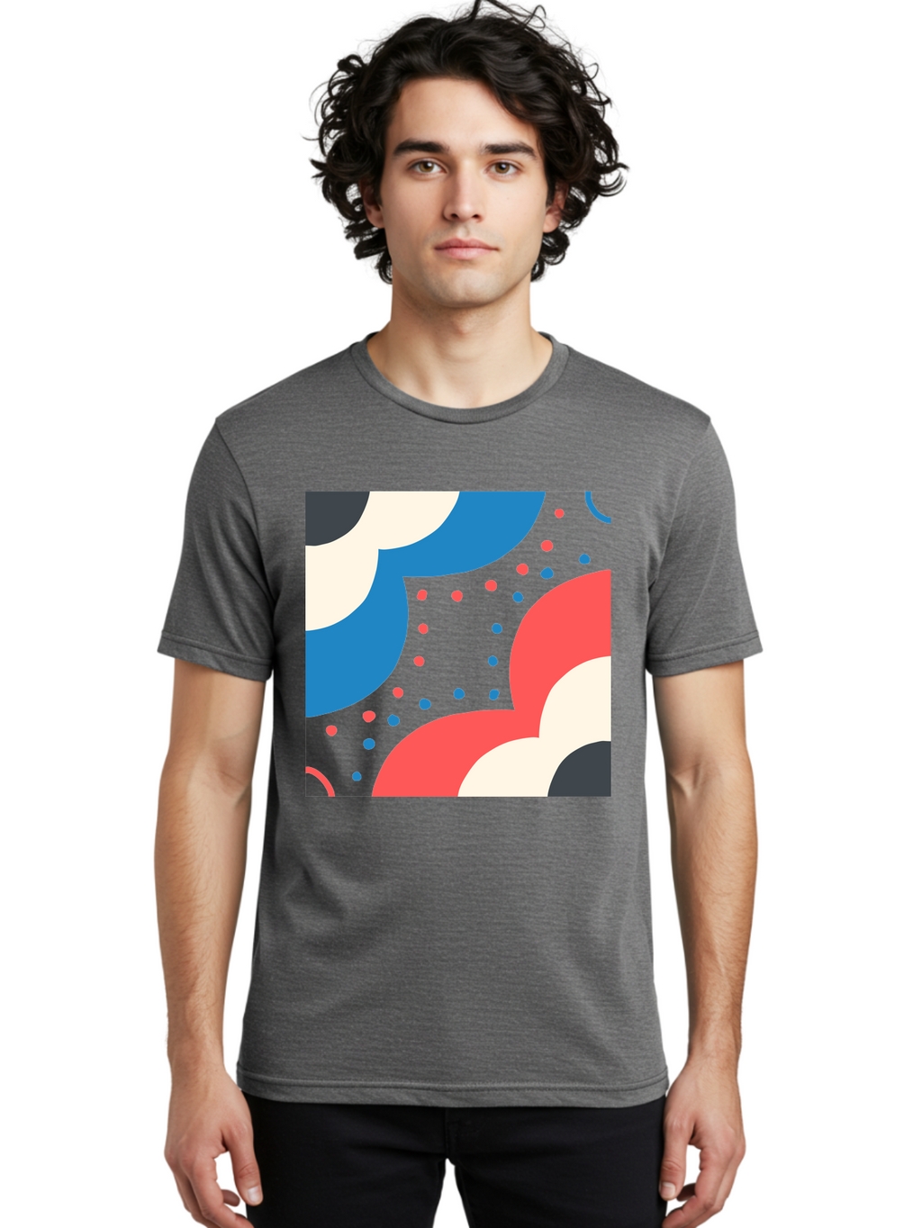 Vibrant-Dots-Pattern Men'S Graphic Tee, 100% Cotton, Comfortable Casual Summer Wear, Machine Washable, Colorful Abstract Pattern, Vibrant Shapes, Blue, Red, Pink, White, Black, Geometric Design, Playful Artwork, Modern Graphic, Trendy Colors, Aab815