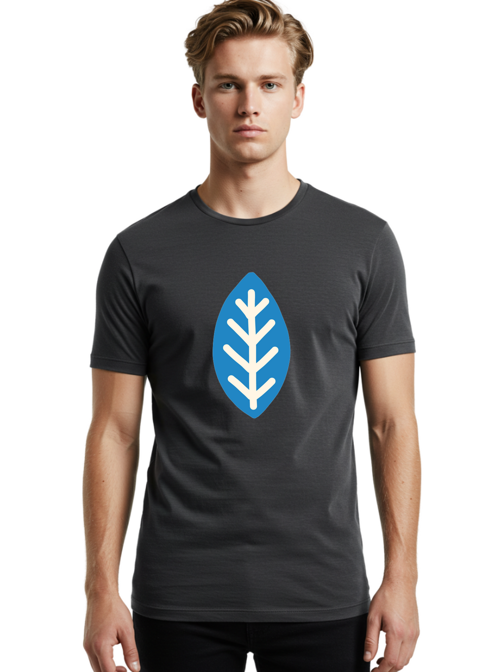 White-Leaf Men'S Graphic Tee, 100% Cotton, Comfortable Casual Summer Wear, Machine Washable, White Branch, Leaf Symbol, Nature Icon, Simple Design, Minimalistic Art, Eco-Friendly Logo, Stylized Leaf Aab817