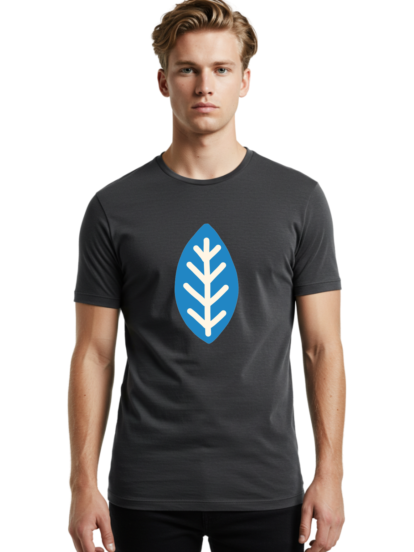 White-Leaf Men'S Graphic Tee, 100% Cotton, Comfortable Casual Summer Wear, Machine Washable, White Branch, Leaf Symbol, Nature Icon, Simple Design, Minimalistic Art, Eco-Friendly Logo, Stylized Leaf Aab817