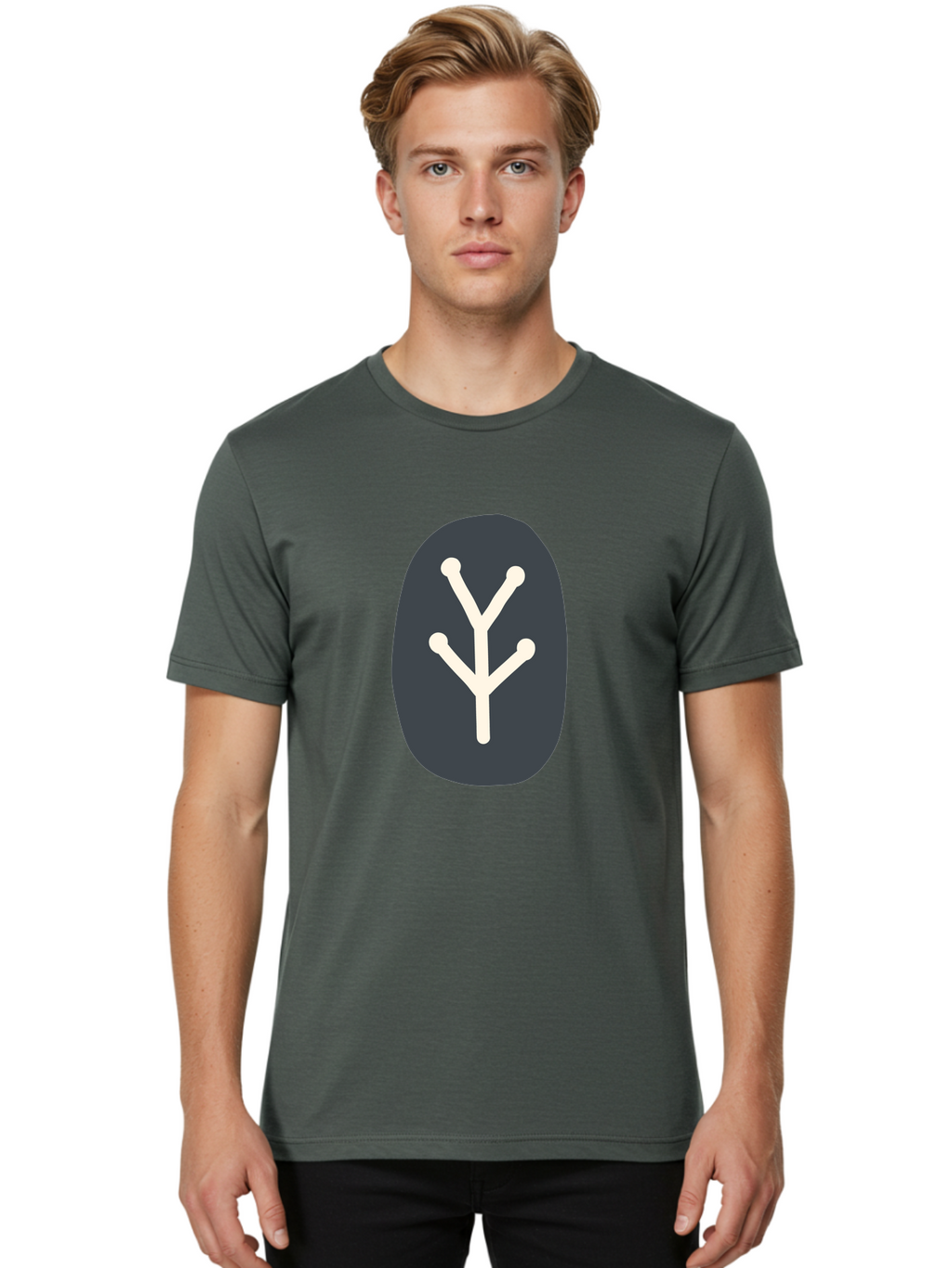 Y-Symbol Men'S Graphic Tee, 100% Cotton, Comfortable Casual Summer Wear, Machine Washable, White Y Symbol, Minimalist Design, Simple Icon, Abstract Logo, Stylized Letter, Modern Graphic Aab818