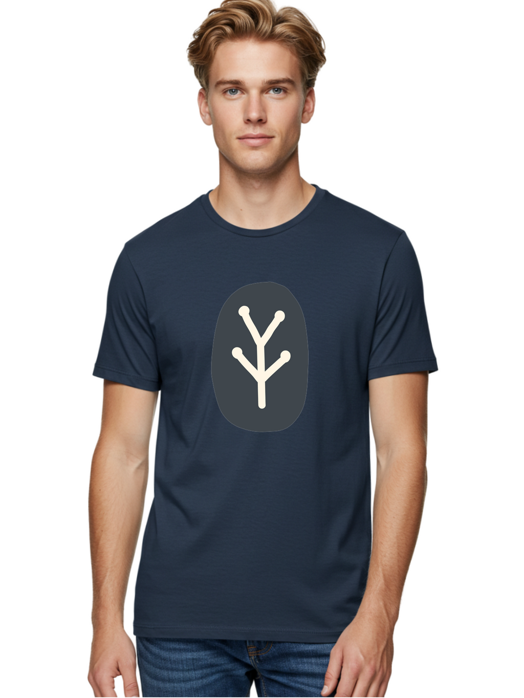 Y-Symbol Men'S Graphic Tee, 100% Cotton, Comfortable Casual Summer Wear, Machine Washable, White Y Symbol, Minimalist Design, Simple Icon, Abstract Logo, Stylized Letter, Modern Graphic Aab818
