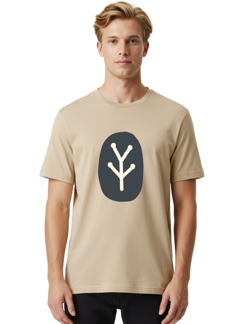 Y-Symbol Men'S Graphic Tee, 100% Cotton, Comfortable Casual Summer Wear, Machine Washable, White Y Symbol, Minimalist Design, Simple Icon, Abstract Logo, Stylized Letter, Modern Graphic Aab818