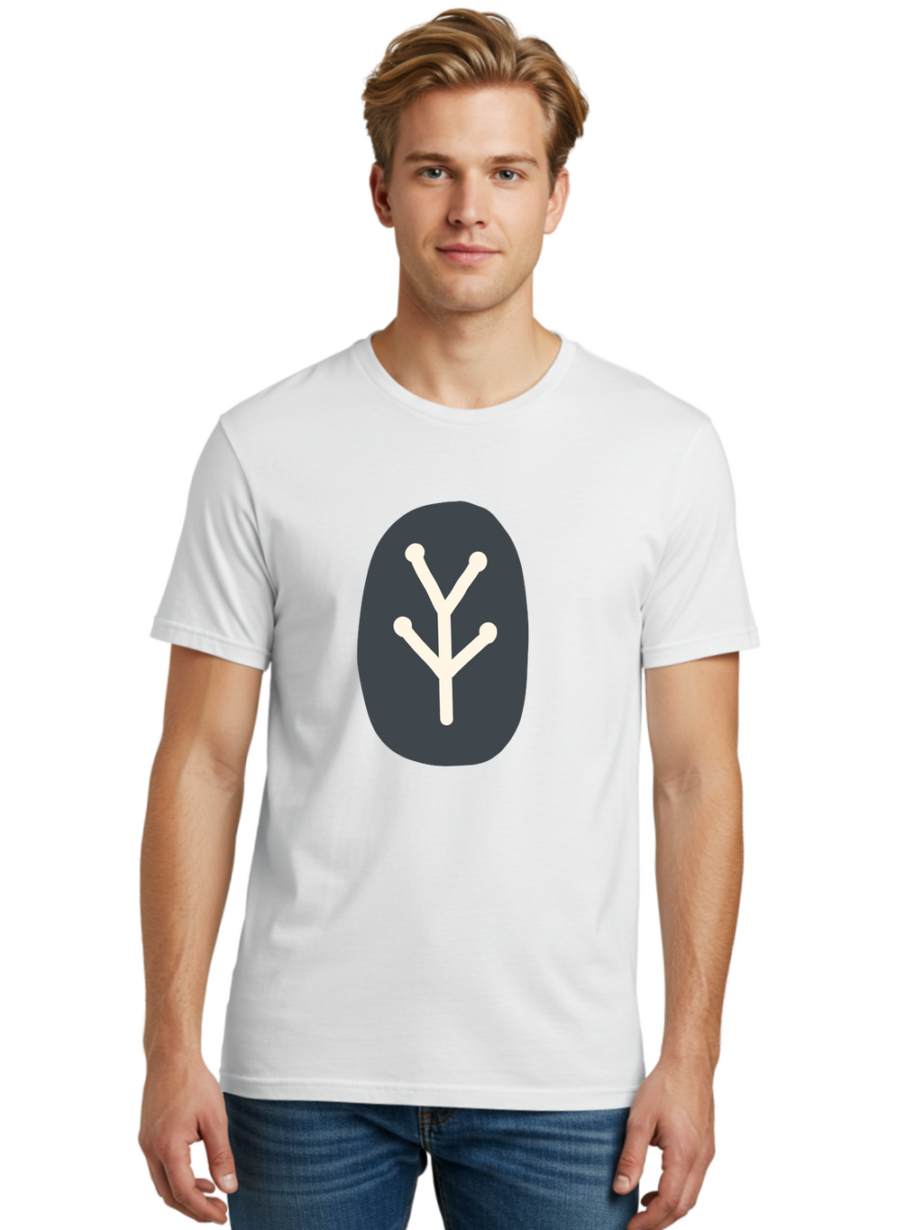 Y-Symbol Men'S Graphic Tee, 100% Cotton, Comfortable Casual Summer Wear, Machine Washable, White Y Symbol, Minimalist Design, Simple Icon, Abstract Logo, Stylized Letter, Modern Graphic Aab818