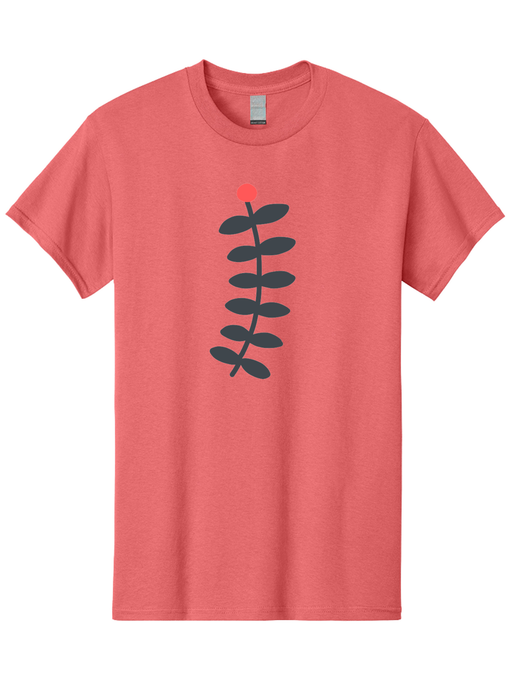 Zig-Zag-Plant Men'S Graphic Tee, 100% Cotton, Comfortable Casual Summer Wear, Machine Washable, Plant Stem, Dark Grey Leaves, Red Bud, Minimalist Design, Simple Shape, Botanical Illustration, Modern Art Aab819