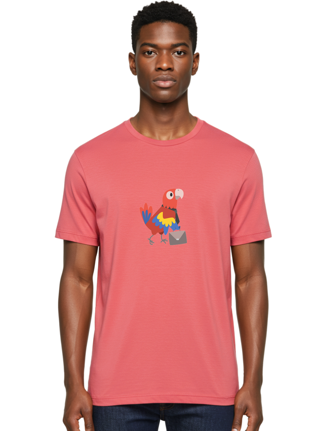 Business-Parrot Men'S Graphic Tee, 100% Cotton, Comfortable Casual Summer Wear, Machine Washable, Cartoon Parrot, Colorful Bird, Briefcase, Business Attire, Office Worker, Tropical Twist, Modern Illustration, Professional Bird, Aab821