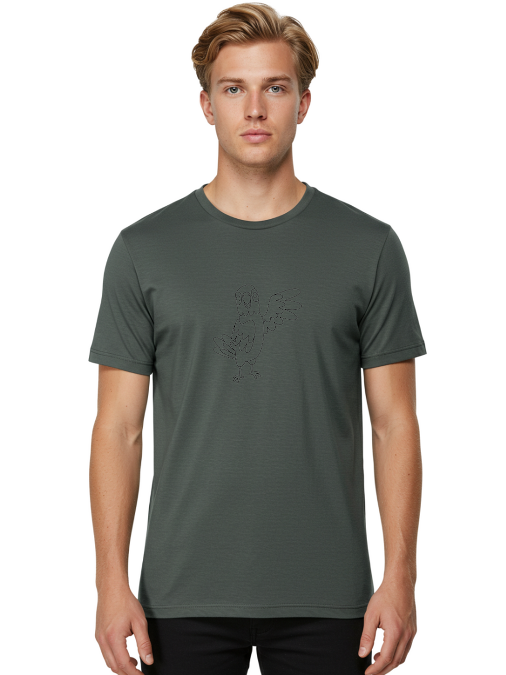 Cartoon-Parrot Men'S Graphic Tee, 100% Cotton, Comfortable Casual Summer Wear, Machine Washable, Cartoon Parrot, Bird Illustration, Simple Drawing, Cute Parrot, Children'S Coloring Page, Simple Art, Animal Drawing, Line Art Aab822