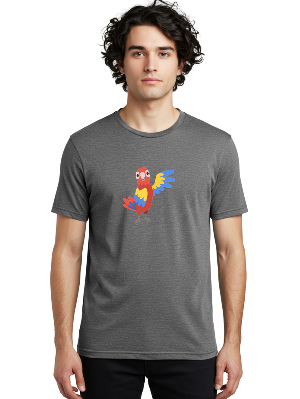 Colorful-Macaw Men'S Graphic Tee, 100% Cotton, Comfortable Casual Summer Wear, Machine Washable, Cartoon Parrot, Colorful Bird, Red, Yellow, Blue Feathers, Vibrant Plumage, Playful Design, Simple Illustration, Cartoon Character Aab823