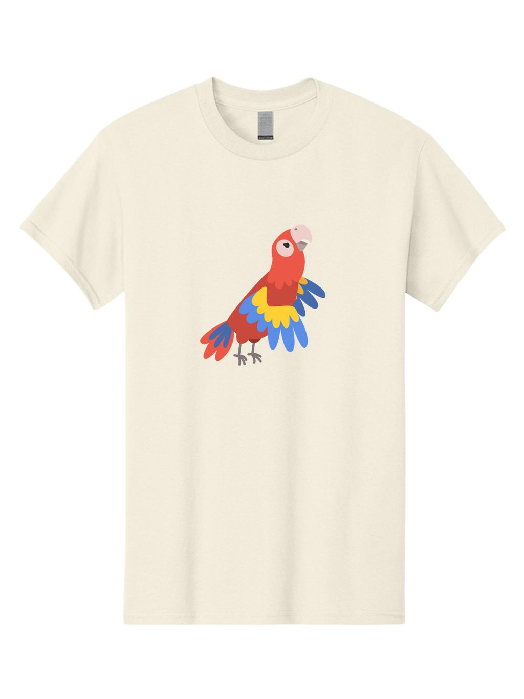 Colorful-Parrot-1 Men'S Graphic Tee, 100% Cotton, Comfortable Casual Summer Wear, Machine Washable, Colorful Parrot, Macaw Bird, Vibrant Plumage, Red, Blue, And Yellow Feathers, Tropical Bird, Cartoon Illustration, Playful Design, Aab824