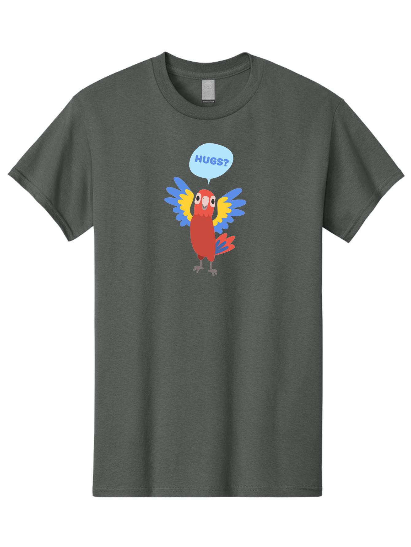 Hugs Men'S Graphic Tee, 100% Cotton, Comfortable Casual Summer Wear, Machine Washable, Cute Cartoon Parrot, Colorful Parrot, Bird Giving Hugs, Affectionate Animal, Adorable Creature, Vibrant Feathers, Friendly Parrot, Hugs, Aab832