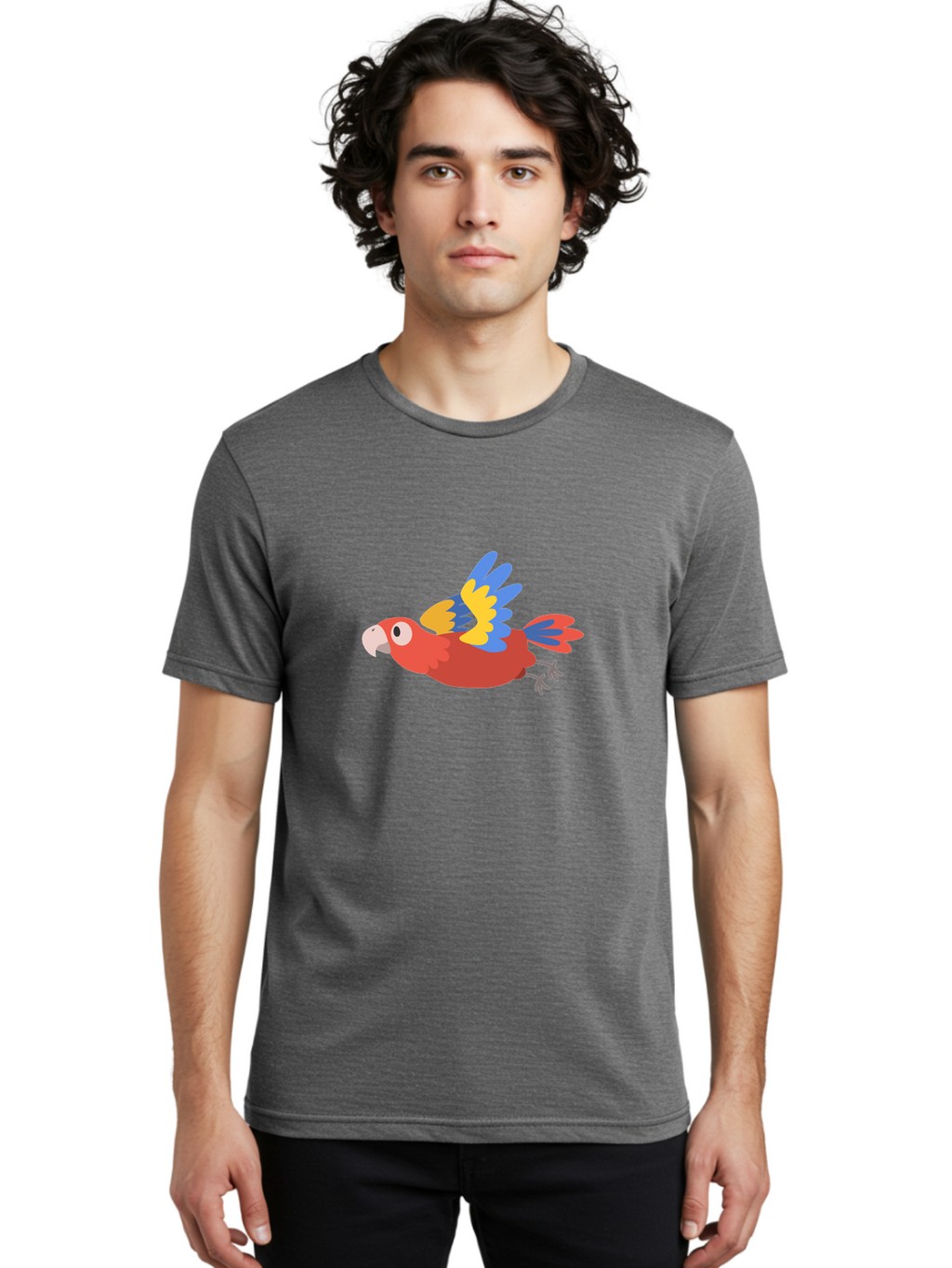 Macaw-1 Men'S Graphic Tee, 100% Cotton, Comfortable Casual Summer Wear, Machine Washable, Red, Blue And Yellow Macaw, Colorful Parrot, Vibrant Plumage, Tropical Bird, Cartoon Style, Flying Macaw, Parrot Illustration Aab838