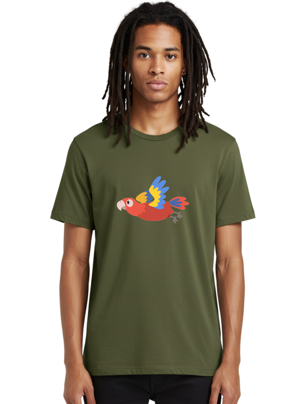 Macaw-1 Men'S Graphic Tee, 100% Cotton, Comfortable Casual Summer Wear, Machine Washable, Red, Blue And Yellow Macaw, Colorful Parrot, Vibrant Plumage, Tropical Bird, Cartoon Style, Flying Macaw, Parrot Illustration Aab838