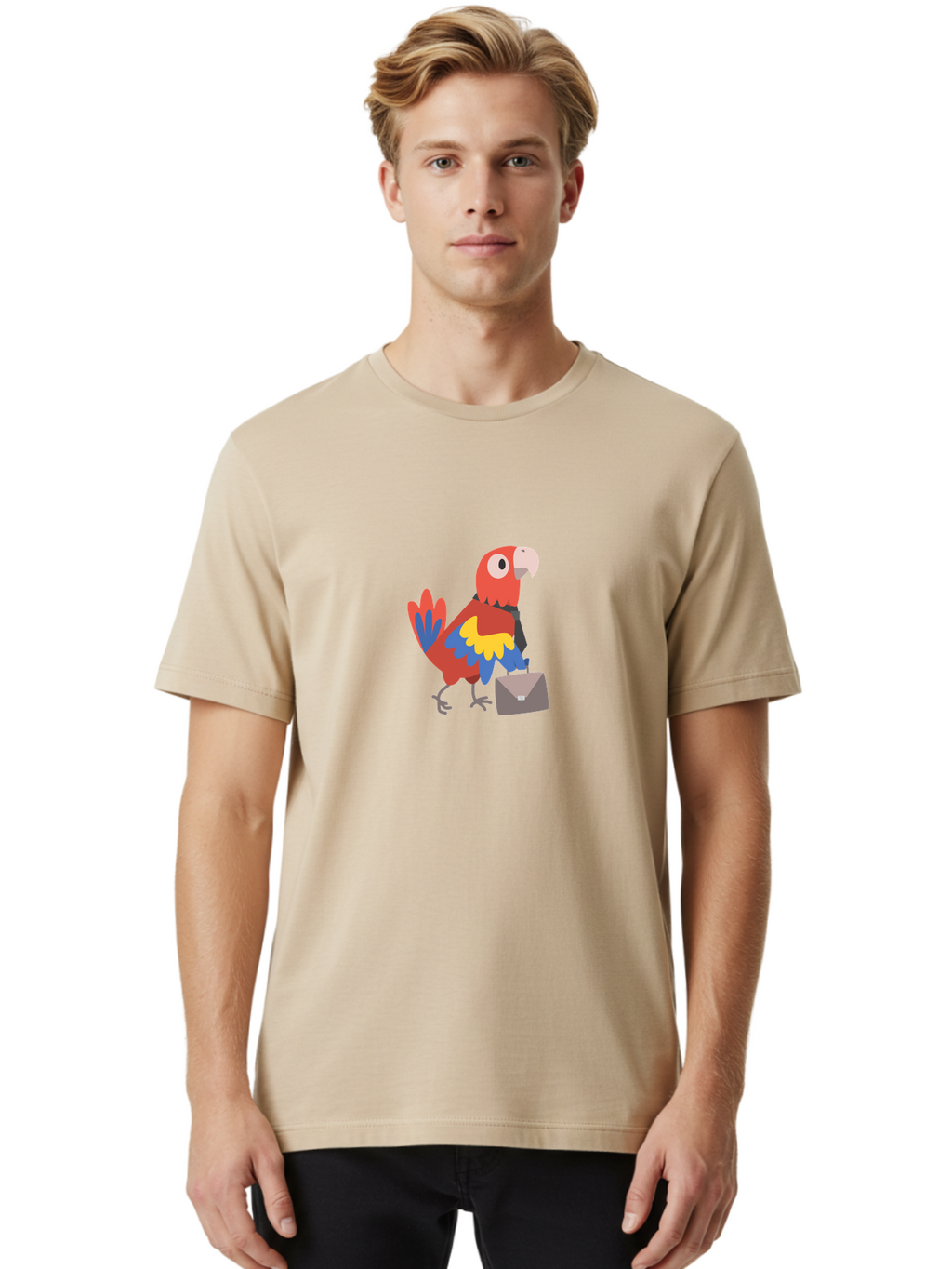 Macaw-Mail Men'S Graphic Tee, 100% Cotton, Comfortable Casual Summer Wear, Machine Washable, Colorful Parrot, Vibrant Plumage, Cartoon-Style, Mail Delivery, Parrot With Envelope, Tropical Bird, Illustration, Letter Delivery Aab839