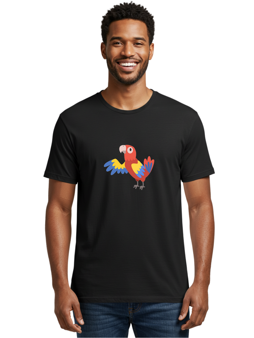 Macaw Men'S Graphic Tee, 100% Cotton, Comfortable Casual Summer Wear, Machine Washable, Colorful Parrot, Vibrant Red And Blue And Yellow Feathers, Cartoon Bird, Tropical Animal, Exotic Pet, Playful Creature Aab840