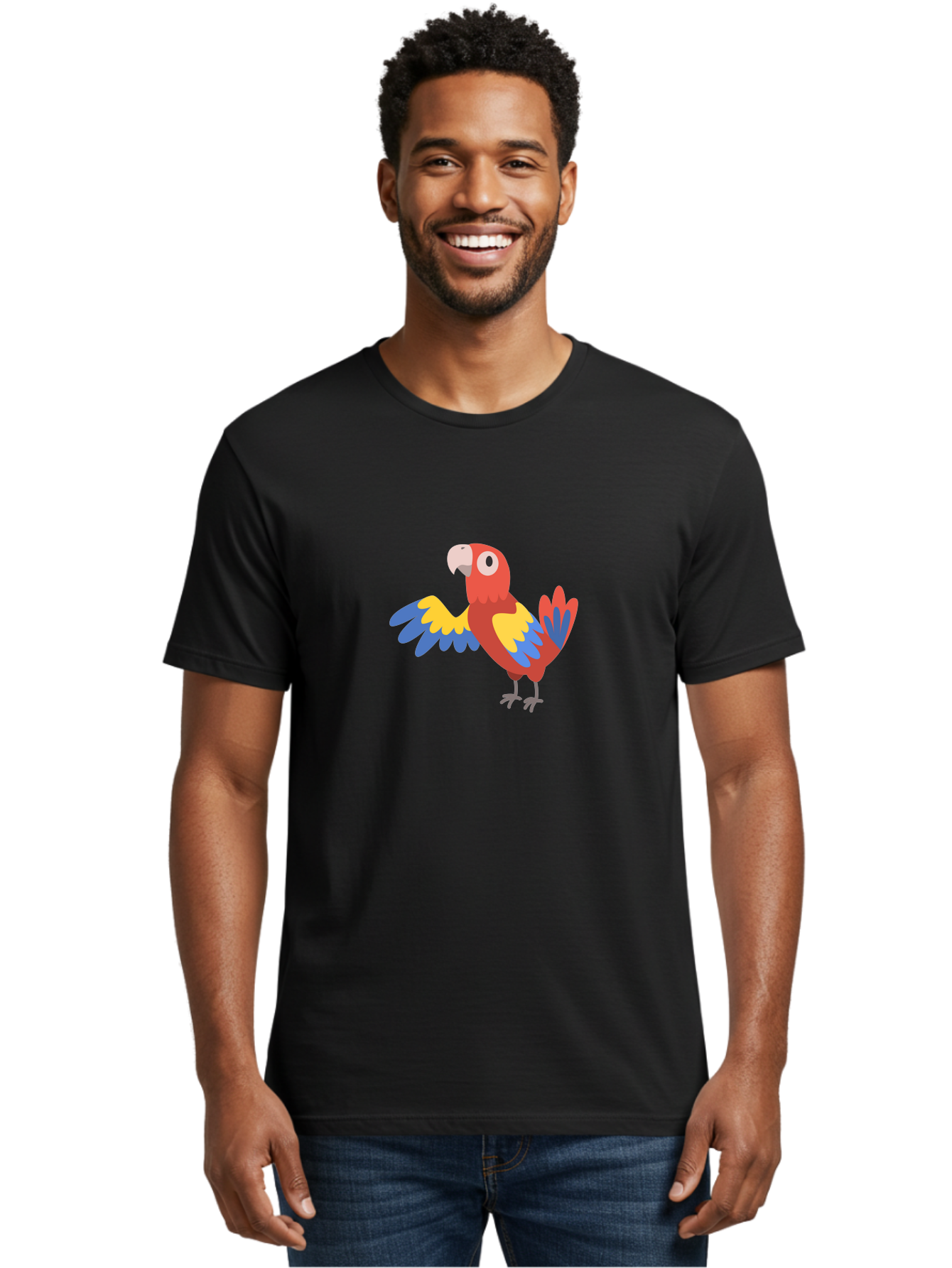 Macaw Men'S Graphic Tee, 100% Cotton, Comfortable Casual Summer Wear, Machine Washable, Colorful Parrot, Vibrant Red And Blue And Yellow Feathers, Cartoon Bird, Tropical Animal, Exotic Pet, Playful Creature Aab840