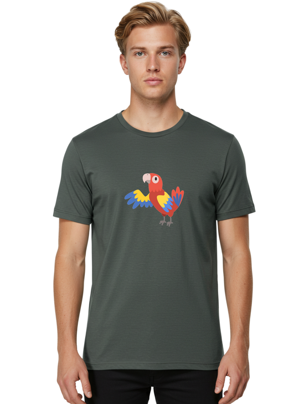 Macaw Men'S Graphic Tee, 100% Cotton, Comfortable Casual Summer Wear, Machine Washable, Colorful Parrot, Vibrant Red And Blue And Yellow Feathers, Cartoon Bird, Tropical Animal, Exotic Pet, Playful Creature Aab840