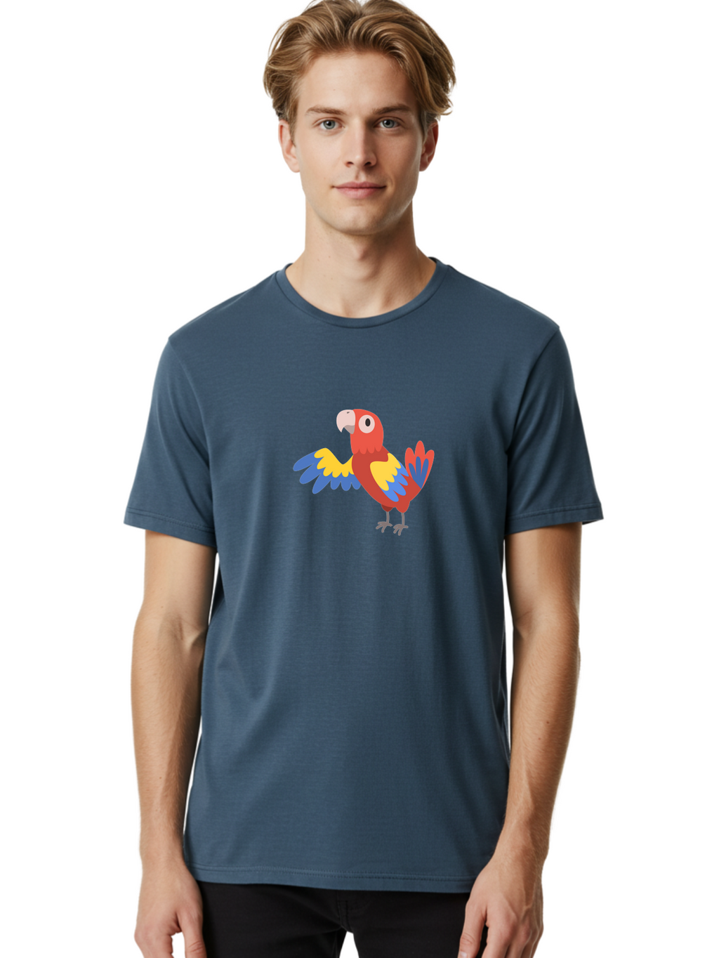 Macaw Men'S Graphic Tee, 100% Cotton, Comfortable Casual Summer Wear, Machine Washable, Colorful Parrot, Vibrant Red And Blue And Yellow Feathers, Cartoon Bird, Tropical Animal, Exotic Pet, Playful Creature Aab840