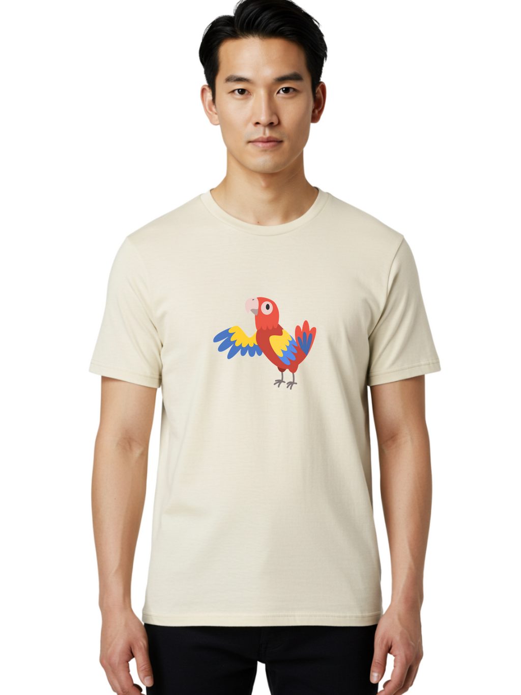 Macaw Men'S Graphic Tee, 100% Cotton, Comfortable Casual Summer Wear, Machine Washable, Colorful Parrot, Vibrant Red And Blue And Yellow Feathers, Cartoon Bird, Tropical Animal, Exotic Pet, Playful Creature Aab840