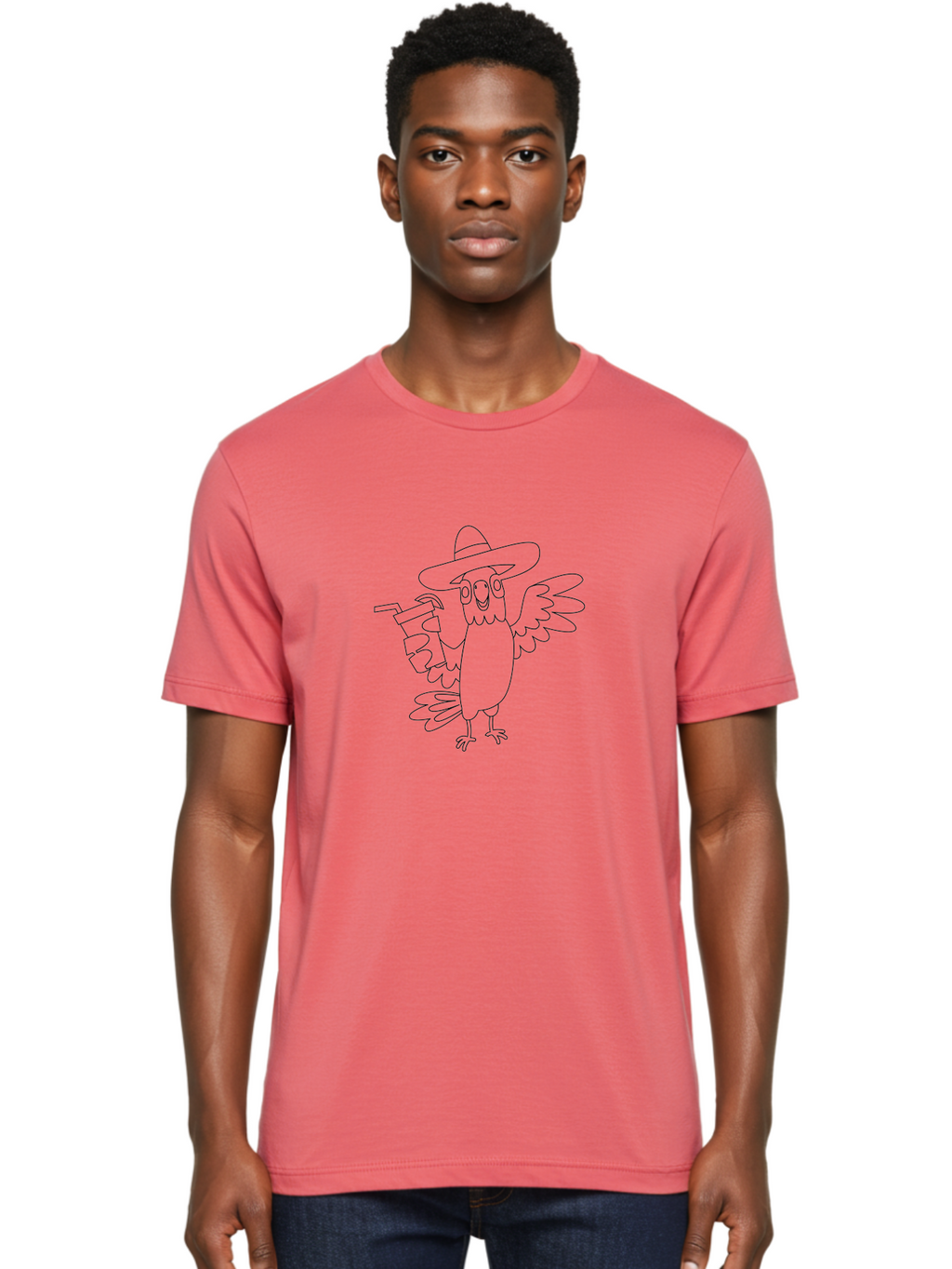Owl-Drinking Men'S Graphic Tee, 100% Cotton, Comfortable Casual Summer Wear, Machine Washable, Funny Crow, Crow Illustration, Cartoonish Style, Character Design, Quirky Art, Bird With Hat, Drink In Hand, Whimsical, Stylized Art Aab843