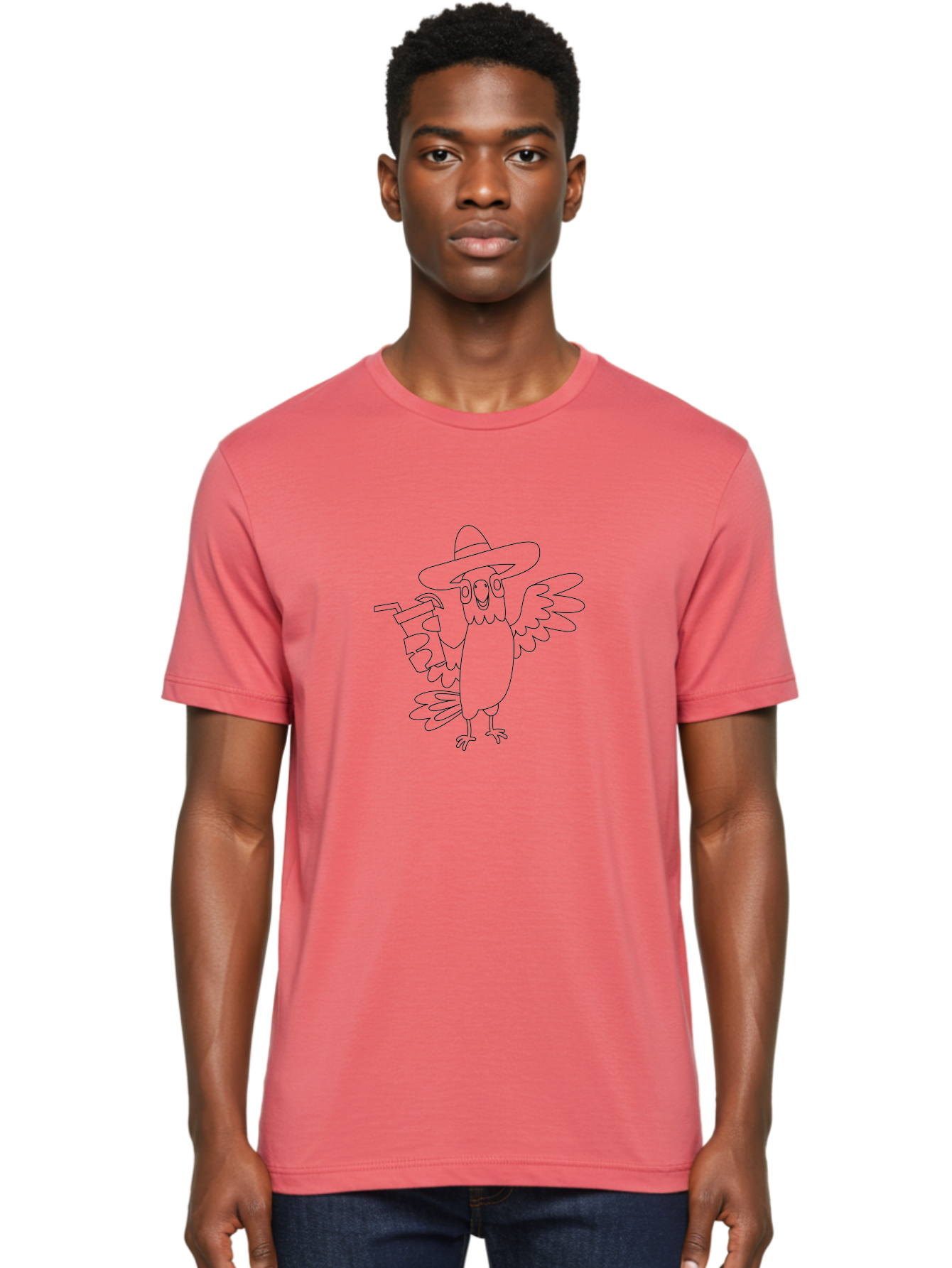 Owl-Drinking Men'S Graphic Tee, 100% Cotton, Comfortable Casual Summer Wear, Machine Washable, Funny Crow, Crow Illustration, Cartoonish Style, Character Design, Quirky Art, Bird With Hat, Drink In Hand, Whimsical, Stylized Art Aab843