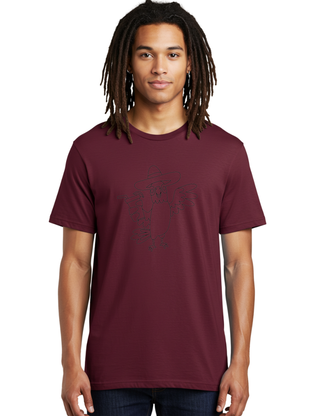 Owl-Drinking Men'S Graphic Tee, 100% Cotton, Comfortable Casual Summer Wear, Machine Washable, Funny Crow, Crow Illustration, Cartoonish Style, Character Design, Quirky Art, Bird With Hat, Drink In Hand, Whimsical, Stylized Art Aab843