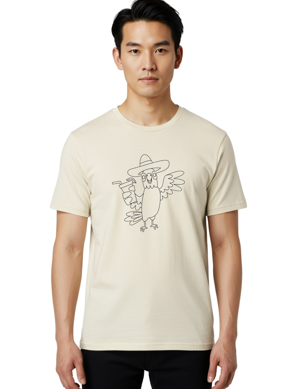 Owl-Drinking Men'S Graphic Tee, 100% Cotton, Comfortable Casual Summer Wear, Machine Washable, Funny Crow, Crow Illustration, Cartoonish Style, Character Design, Quirky Art, Bird With Hat, Drink In Hand, Whimsical, Stylized Art Aab843