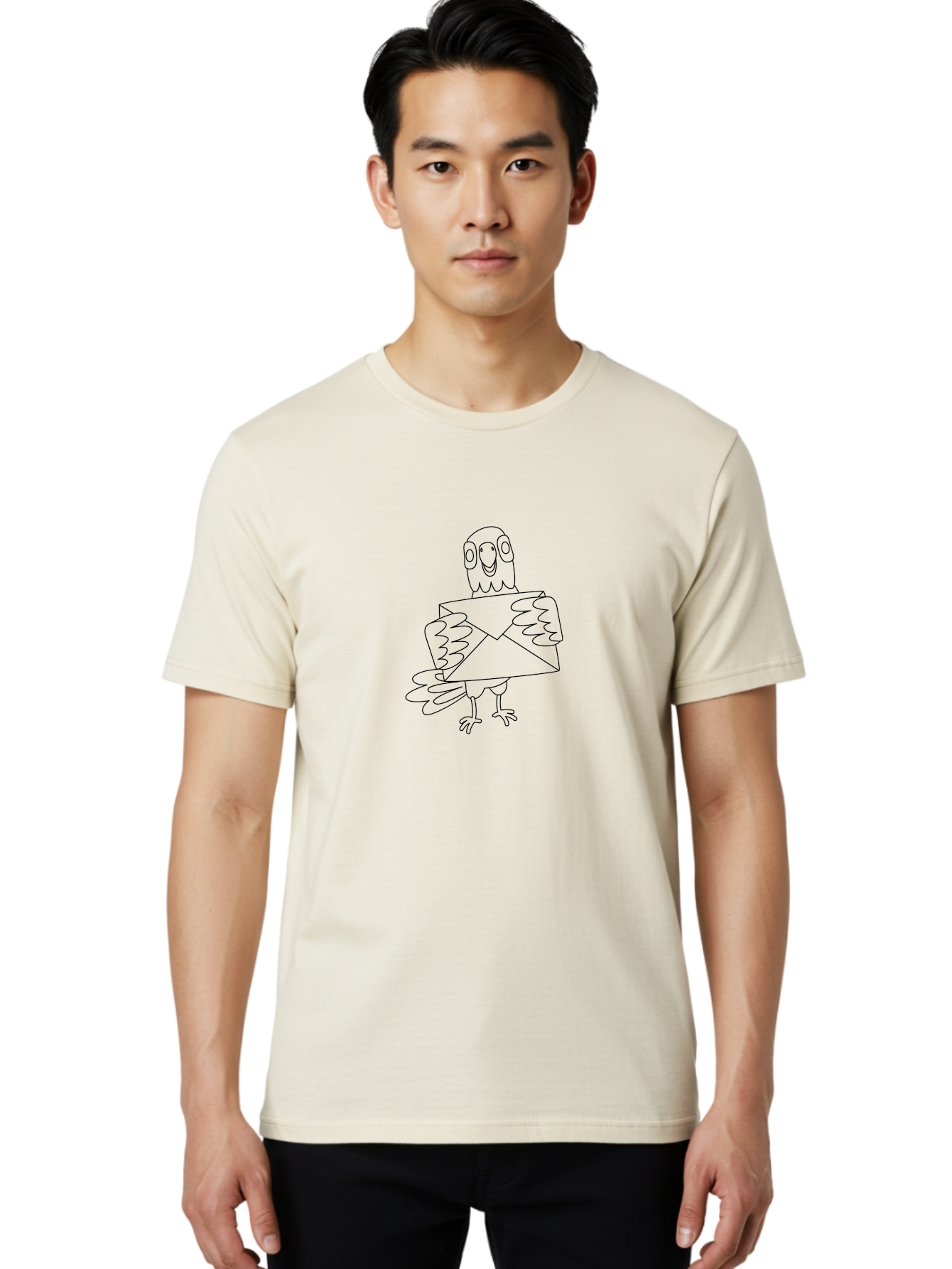 Owl-Holding-Envelope Men'S Graphic Tee, 100% Cotton, Comfortable Casual Summer Wear, Machine Washable, Cartoon Parrot, Envelope Delivery, Happy Bird, Quirky Illustration, Mail Service, Funny Animal, Simple Design, Cute Character, Aab844