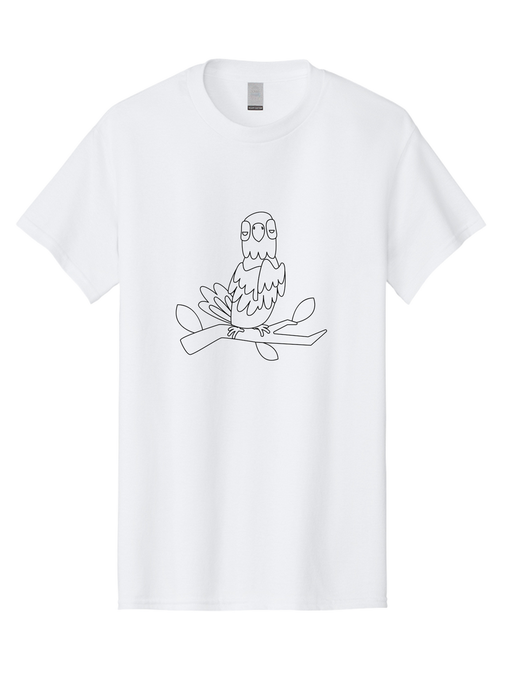 Owl-On-Branch-1 Men'S Graphic Tee, 100% Cotton, Comfortable Casual Summer Wear, Machine Washable, Owl Perched On Branch, Leaves, Simple Line Art, Minimalist Design, Nature-Inspired, Bird Illustration, Wildlife Art, Cartoon Style Aab845