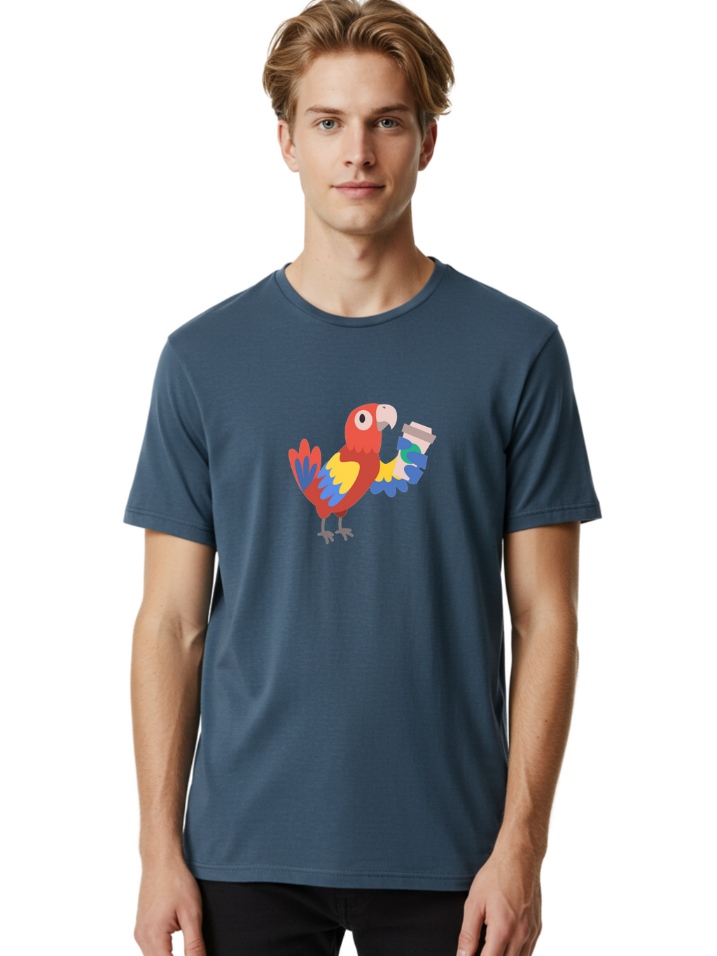 Parrot-2 Men'S Graphic Tee, 100% Cotton, Comfortable Casual Summer Wear, Machine Washable, Colorful Parrot, Cartoon Bird, Coffee Cup, Vibrant Feathers, Playful Illustration, Tropical Bird, Coffee Love, Exotic Pet Aab850
